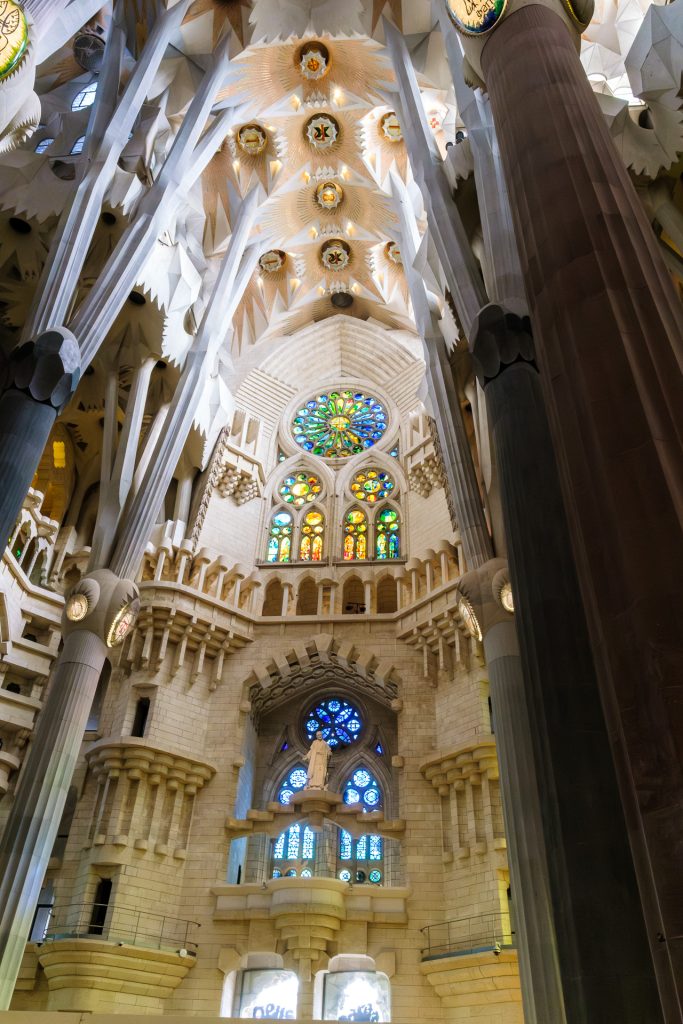 View of the interior of Sagrada Familia.